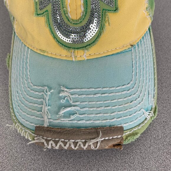 True Religion Distressed Green Yellow Blue Hat Y2K Strapback Cap main image 9